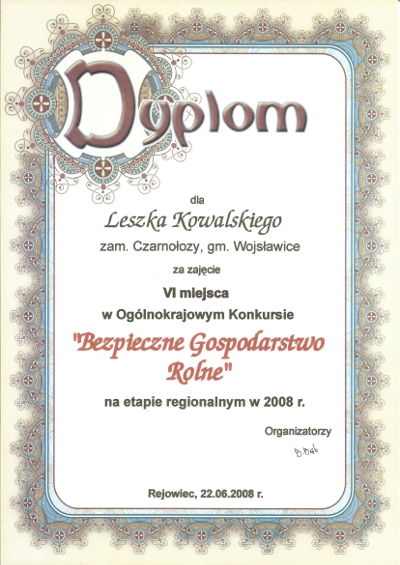 Dyplom - Bezpieczne Gospodarstwo Rolne